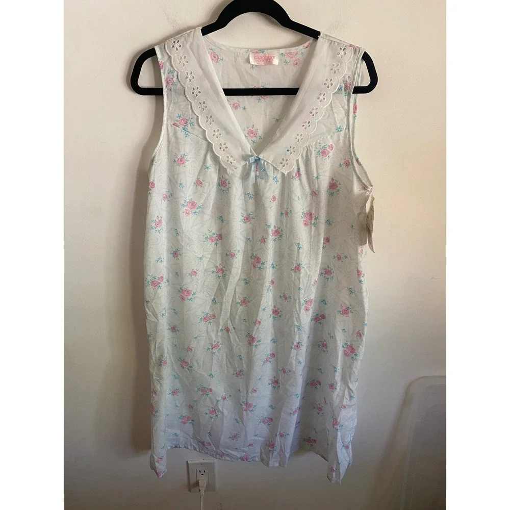 Vintage Carriage Court Floral Nightgown Women Medium White Eyelet Lace NWT Sears